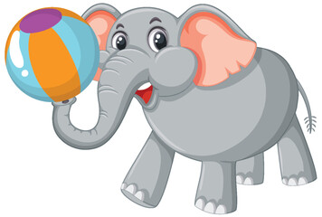Cartoon elephant holding a vibrant beach ball