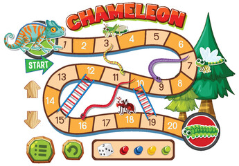 Colorful board game with chameleons and insects