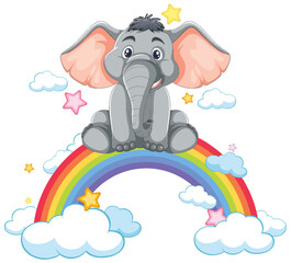 Cute elephant sitting atop a colorful rainbow