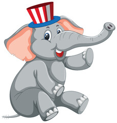 Cartoon elephant wearing a red, white, and blue hat