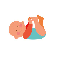 Cute baby lying on his back, he is moving legs and hands