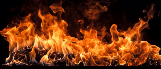Fototapeta premium fire on a black background, burning and hot flames, close view
