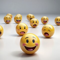 Obraz premium Many yellow balls with smiling faces. Social media and communications concept background