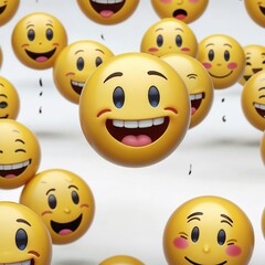Obraz premium Many yellow balls with smiling faces. Social media and communications concept background