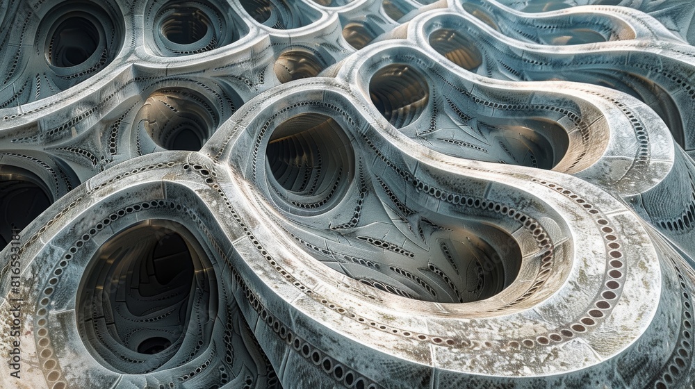 Fototapete the image is a 3d rendering of a blue and white organic structure. it could be a representation of a