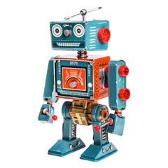 Fototapeta premium Retro Wind-Up Robot Toy Isolated without Background