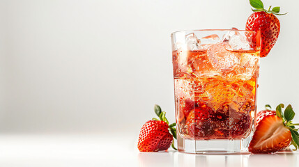 Glass of refreshing summer cocktail with strawberry on