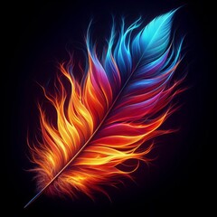 An artistic depiction of a feather caught between fiery warmth and cool blue tones, symbolizing a dance of fire and ice.. AI Generation