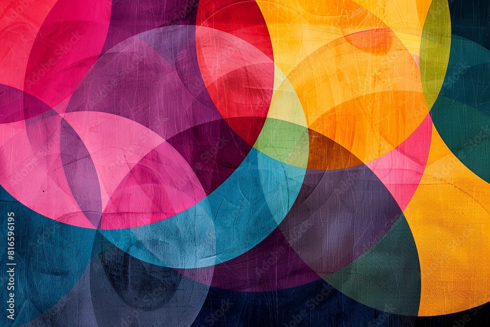 Poster colorful circles overlap on a dark backdrop, creating a dynamic and eye-catching abstract compositio