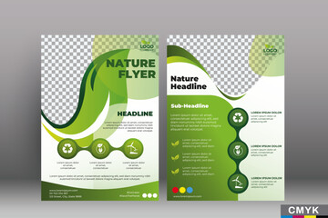 Green eco flyer, poster, brochure, magazine, annual report, booklet, cover banner template. Modern green leaf, environment design. Size A4 CMYK Vector illustration	
