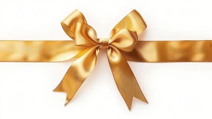Golden ribbon with beautiful bow on white background -