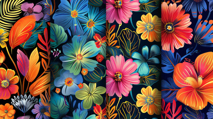 Four of colorful floral patterns for design