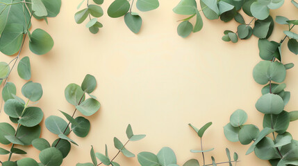 Green eucalyptus branches with leaves on color background