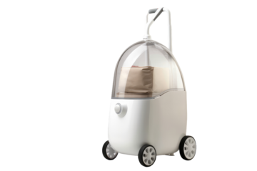 Whimsical White and Gray Cart With Cozy Pillow on White or PNG Transparent Background.