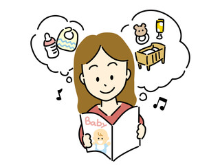 赤ちゃん雑誌を見る女性