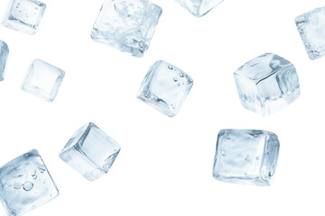 Levitation of ice cubes isolated on transparent background.