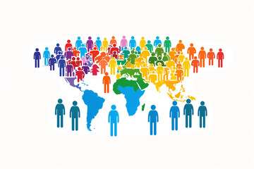 "Silhouettes of diverse people on white for World Population Day, in simple icon form."