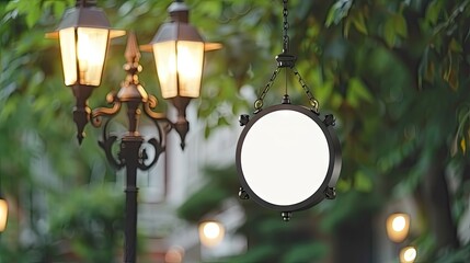 Luminescent Reflection: Street Lamp With Hanging Mirror