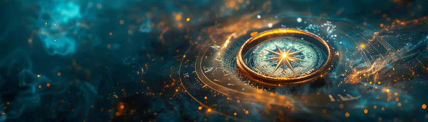 Compass guiding through a fantasy world, symbolizing strategic business navigation and alignment