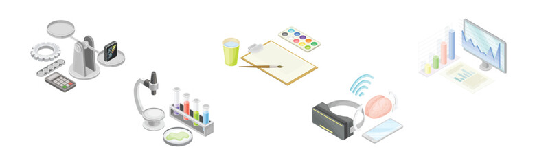 STEM Education and Science Object and Equipment Isometric Vector Set