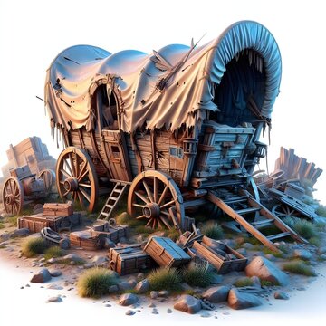 antike Speichenr&auml;der mit Holzwagen