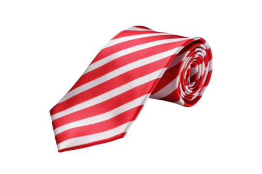 The Bold Contrasts of a Red and White Striped Tie on White or PNG Transparent Background.