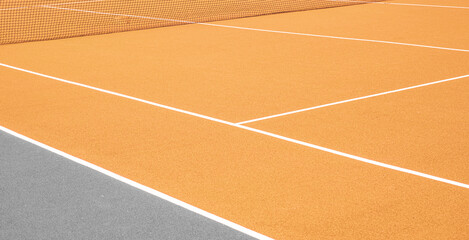 Part of the synthetic grass tennis court with markup