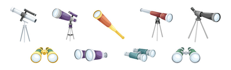 Telescope and Binocular as Optical Instrument for Viewing Distant Object Vector Set