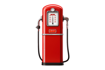 Vintage Crimson Gas Pump Standing Solo on White or PNG Transparent Background.