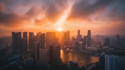 Fototapeta premium Sunrise over the skyline of Singapore city.