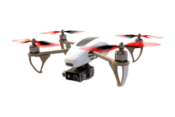 Sky Dance: The Elegant Ballet of a White and Red Remote Controlled Flying Device on White or PNG Transparent Background.