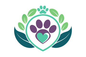 A logo for Pet Care Services that features a friendly paw print surrounded by a heart, symbolizing love and care for pets. vector art illustration