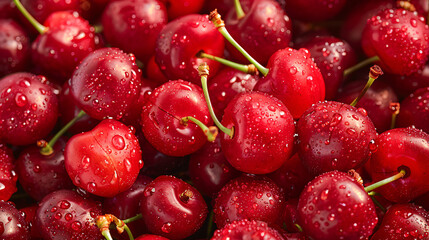 Heap of tasty ripe cherries as background closeup
