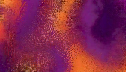 Abstract blend of vibrant colors including shades of purple and orange with a bright, warm glow transitioning into darker shades with numerous scattered circles creating depth, Generative AI.