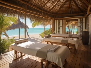 Fototapeta premium Guests Enjoying a Serene Beachside Spa in the Afternoon