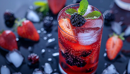 summer refreshing fruit juice with fruity background generated by AI