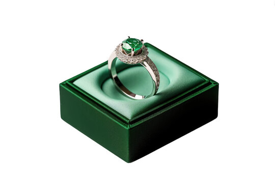The Enchanted Green Ring on the Mystical Green Box on White or PNG Transparent Background.
