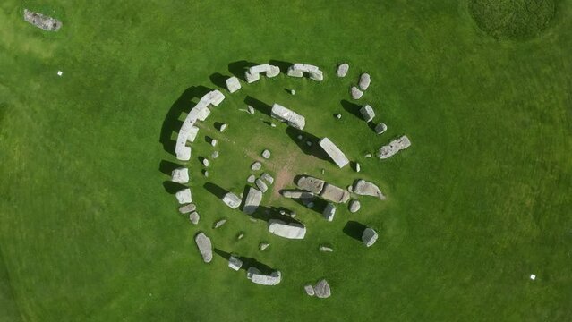 Drone view of Stonehenge and Wiltshire Countryside in England, UK. The stone circle dates to 3000 BC and is one of the best known ancient wonders of the world and UNESCO World Heritage Site.