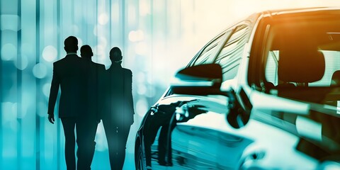 VIPs arriving in a limousine against a sunny backdrop symbolizing success and luxury. Concept VIP Arrival, Limousine Luxury, Sunny Backdrop, Success Symbolism