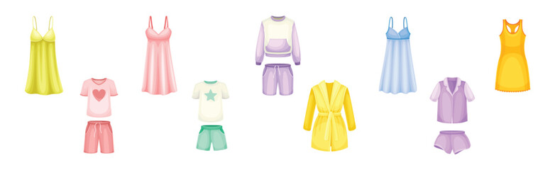 Sleepwear and Pajamas Fashion Home Cozy Clothes Vector Set