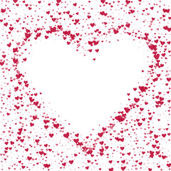 Red hearts scattered on white background.