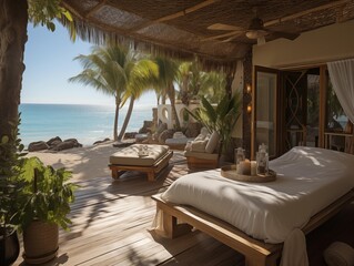 Relaxation Awaits at a Beachside Spa in the Morning Sun