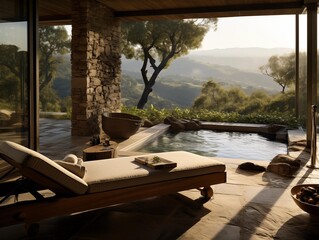 Fototapeta premium Tranquil Morning at a Hillside Poolside Retreat