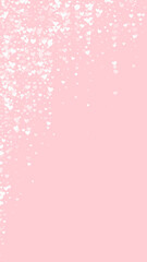 White hearts scattered on pink background.