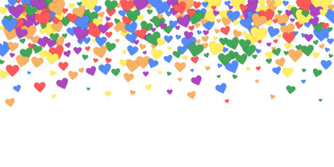 Rainbow colored scattered hearts. LGBT valentine