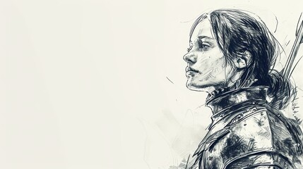 Fototapeta premium Joan of Arc: Sketch of French Heroine and La Pucelle, National Icon of Faith and Inspiration