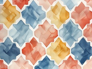 Watercolor paintings of geometric shapes. Use for wallpapers, posters, postcards, brochures, fabric patterns, tile patterns.