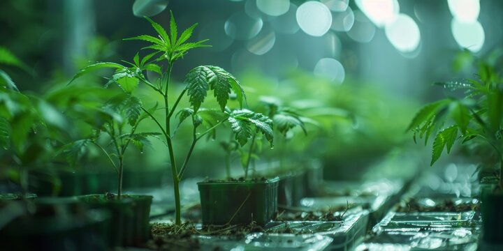 A detailed view of a cannabis cloning operation, emphasizing precision and care.