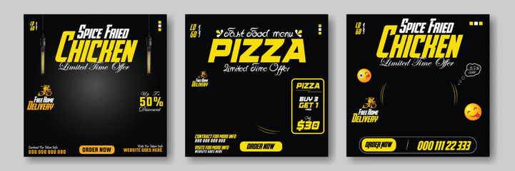 Fototapeta premium Set of food promotional social media post template