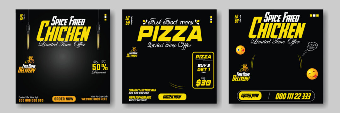 Set of food promotional social media post template